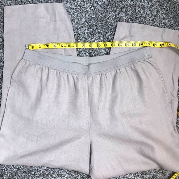Soft Surroundings Tan Beige 100% Linen Wide Leg Cropped Petite Pants - Picture 6 of 7